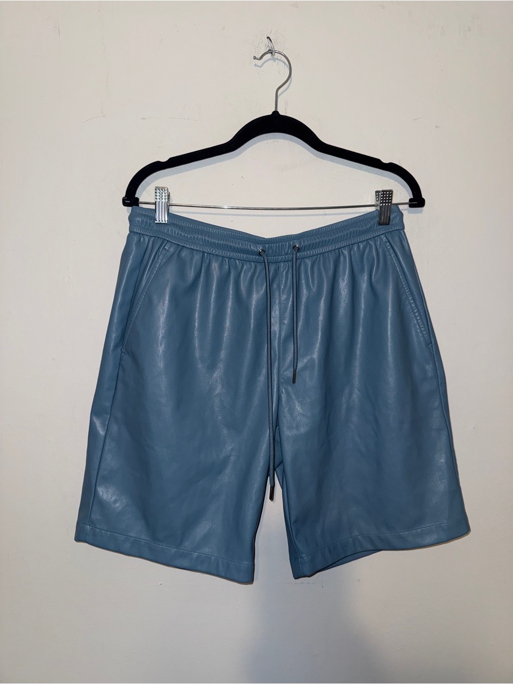 INC International Concepts Slate Blue Faux-Leather Drawstring Athletic Shorts